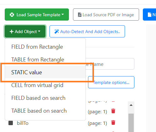 Add An Object In The Template Using Static Value