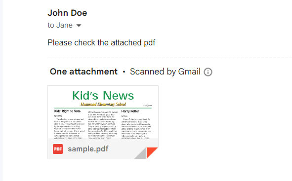 Screenshot of sending email with attached pdf