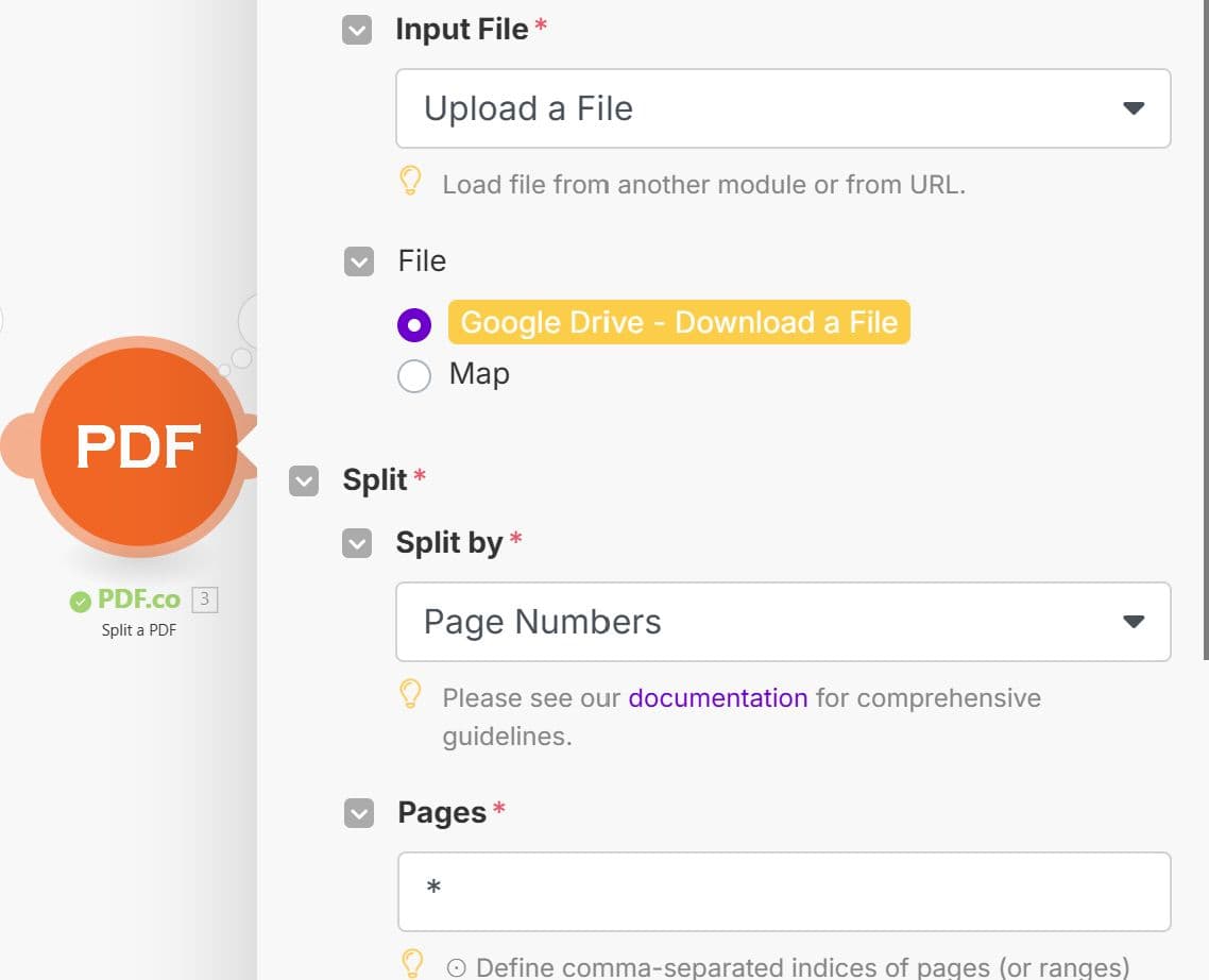 Configure Split a PDF Module