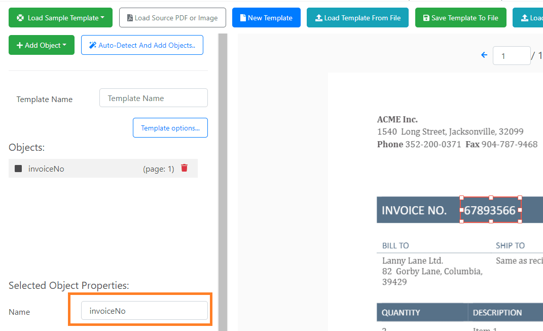Drag Object Over Invoice Number To Extract