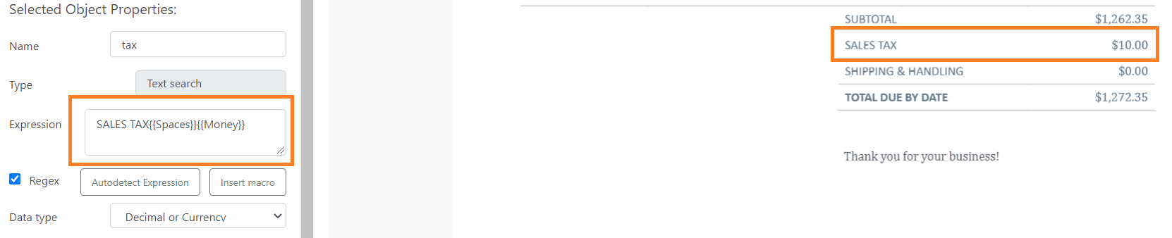 Extract Sales Tax Field Based On Search