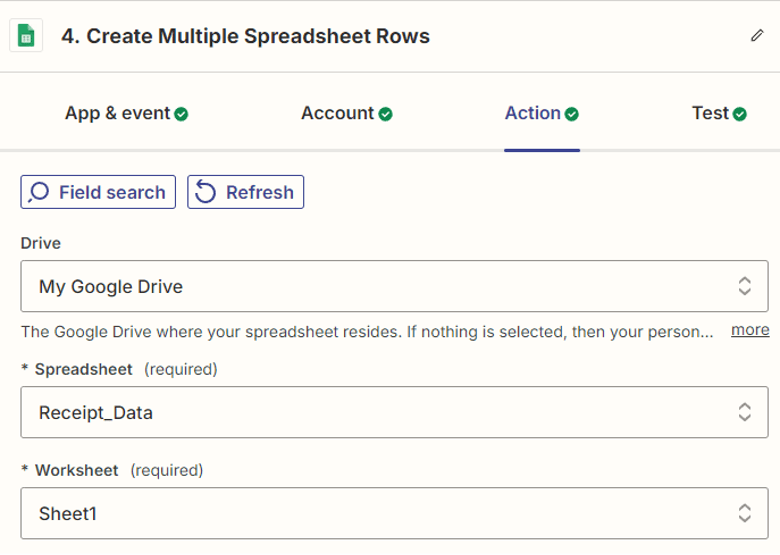 Configure Create Multiple Spreadsheet Row