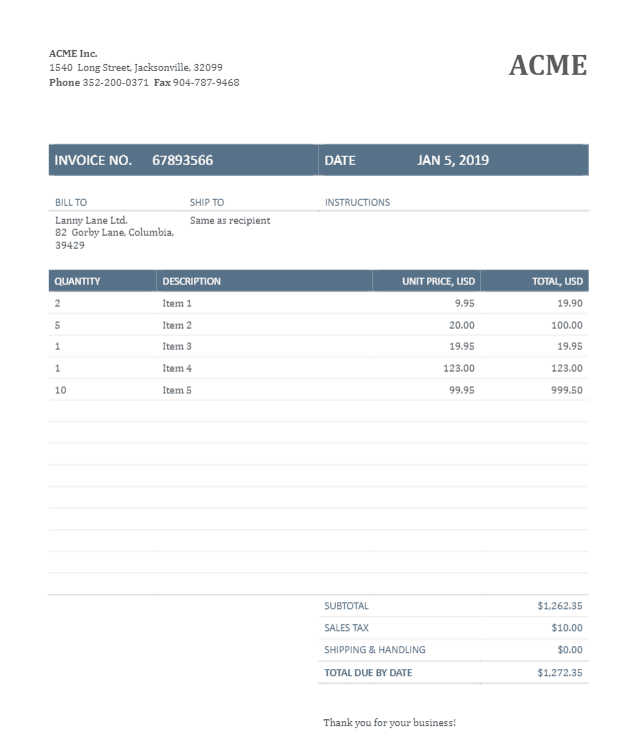 Sample Invoice To Create A Document Parser Template