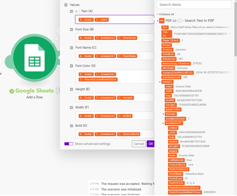 Map the extracted text fields