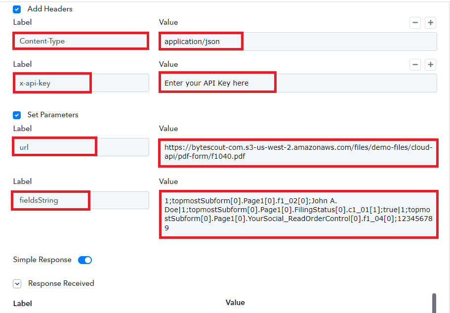 Setup Headers and Parameters