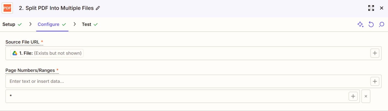 Configure PDF.co Split Action
