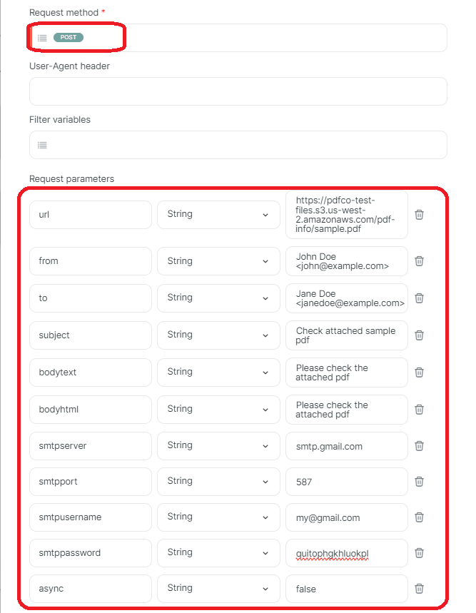 Screenshot of configuring HTTP webhook