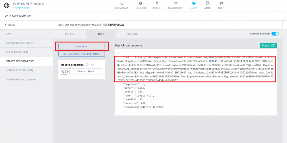 Click on Run Test Button