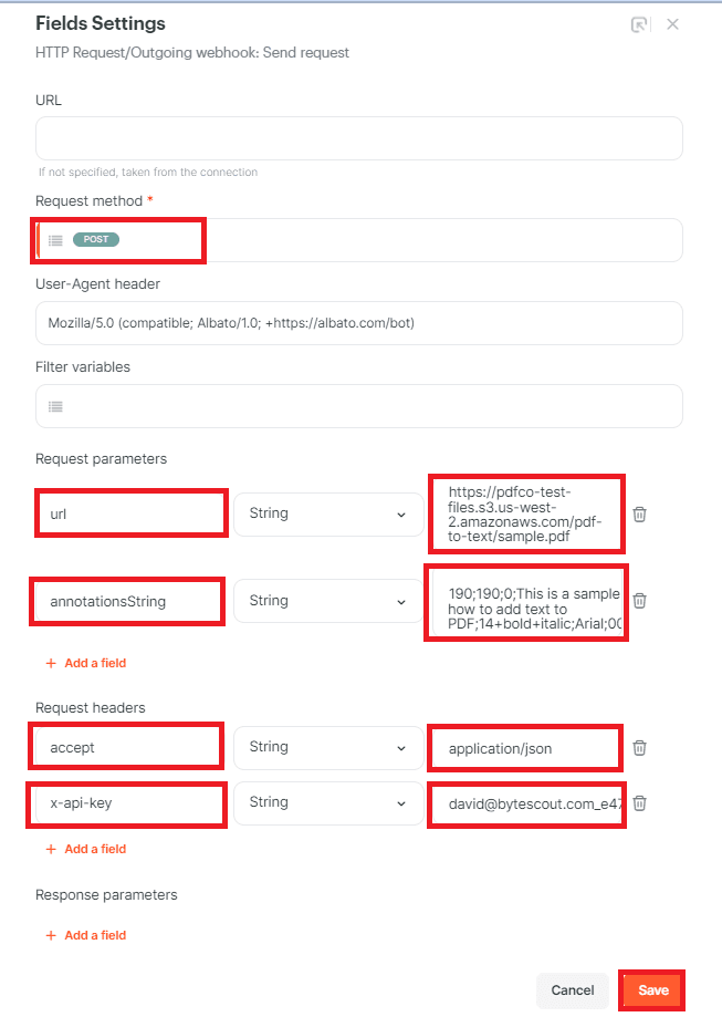 Setup HTTP Request/Outgoing webhook
