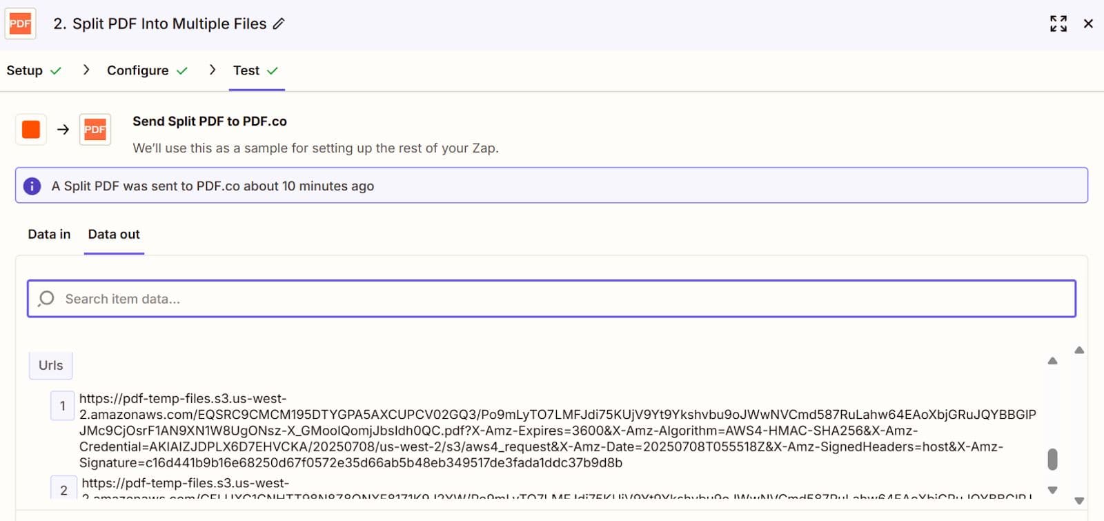 Test the Split Action