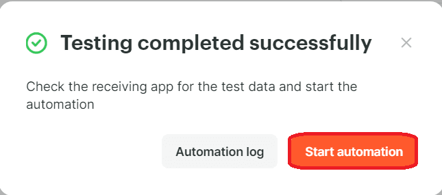 Screenshot of Test complete message