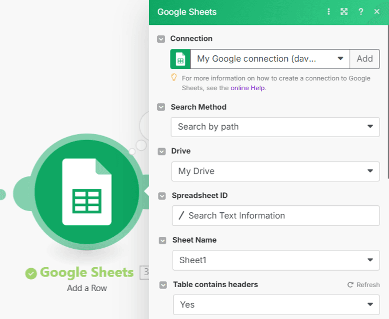 Configure the Google Sheets Module