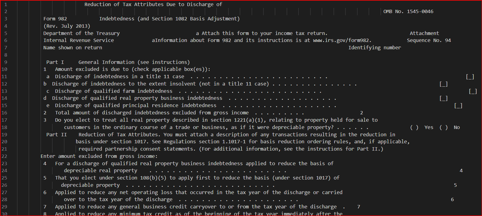 Plain text generated by PDF.co on IRS Form 982 PDF: